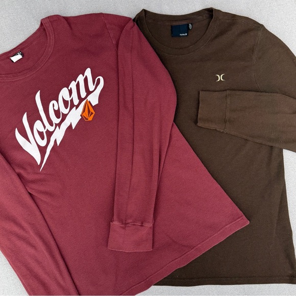 Volcom Other - Lot Of 2 Y2K Volcom Hurley Shirts Mens XL Long Sleeve Waffle Weave Knit Thermal